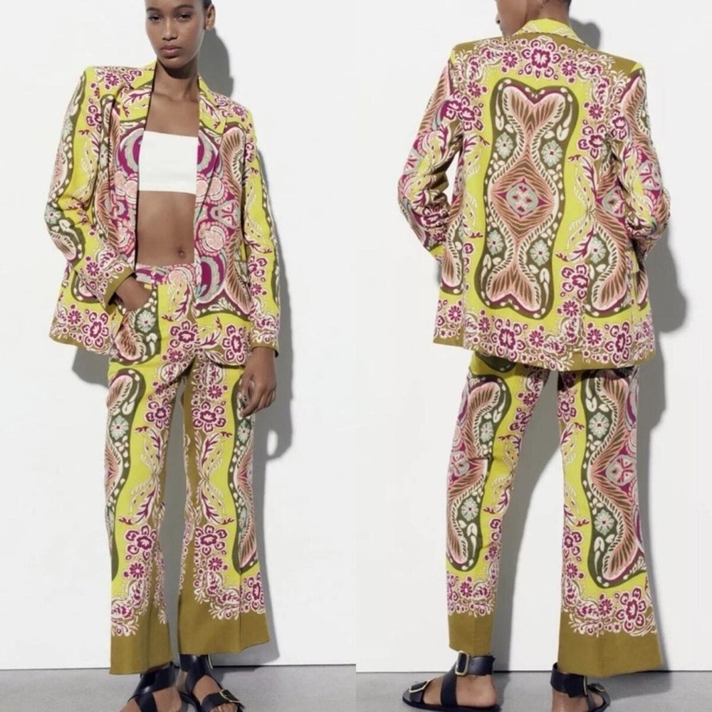 NWT Zara Crop Flare Linen Blend Pants Khaki Multi color XS - Picture 5 of 5